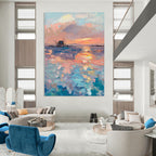 Sunset Over the Sea with Structure Abstract Painting for Nautical - Themed Restaurants HENG531