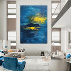Blue Sea with Yellow Light - Mysterious Coastal Abstract Art GAB0469