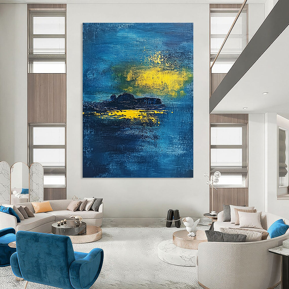 Blue Sea with Yellow Light - Mysterious Coastal Abstract Art GAB0469
