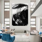 Bold Black Ink Abstract Painting for Zen - Inspired Meditation Spaces HENG195