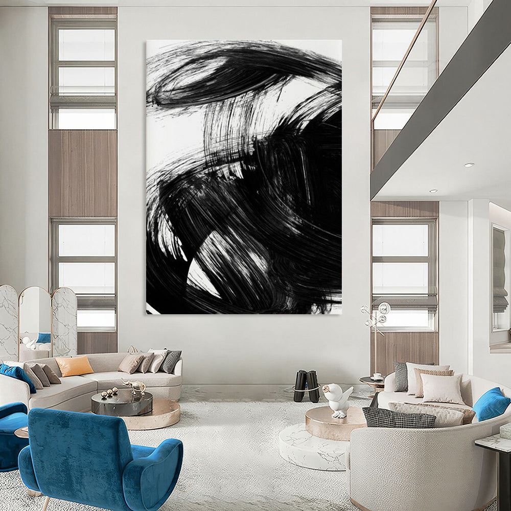 Bold Black Ink Abstract Painting for Zen - Inspired Meditation Spaces HENG195