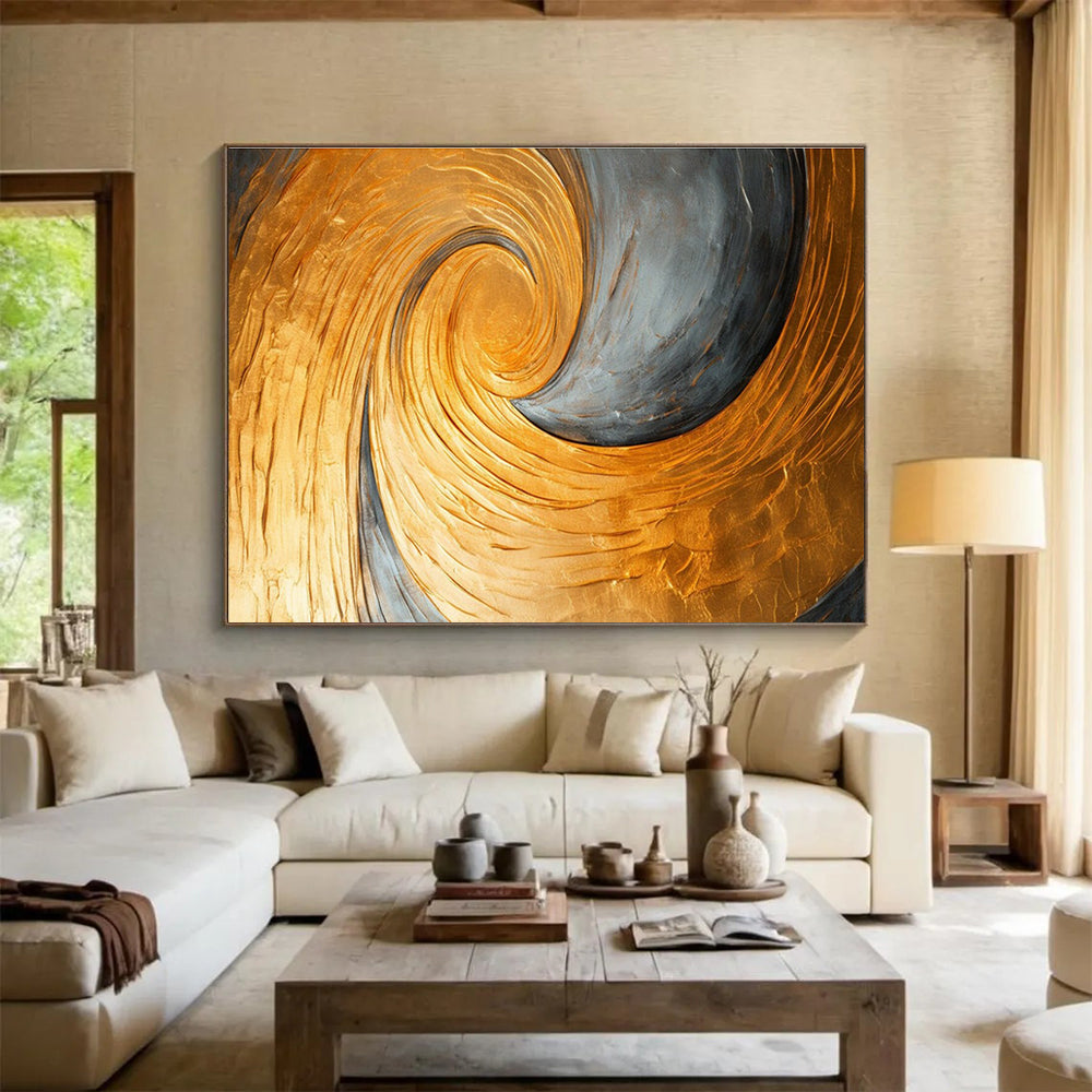 Golden Spiral Abstract Painting for Opulent Entrances YHT176