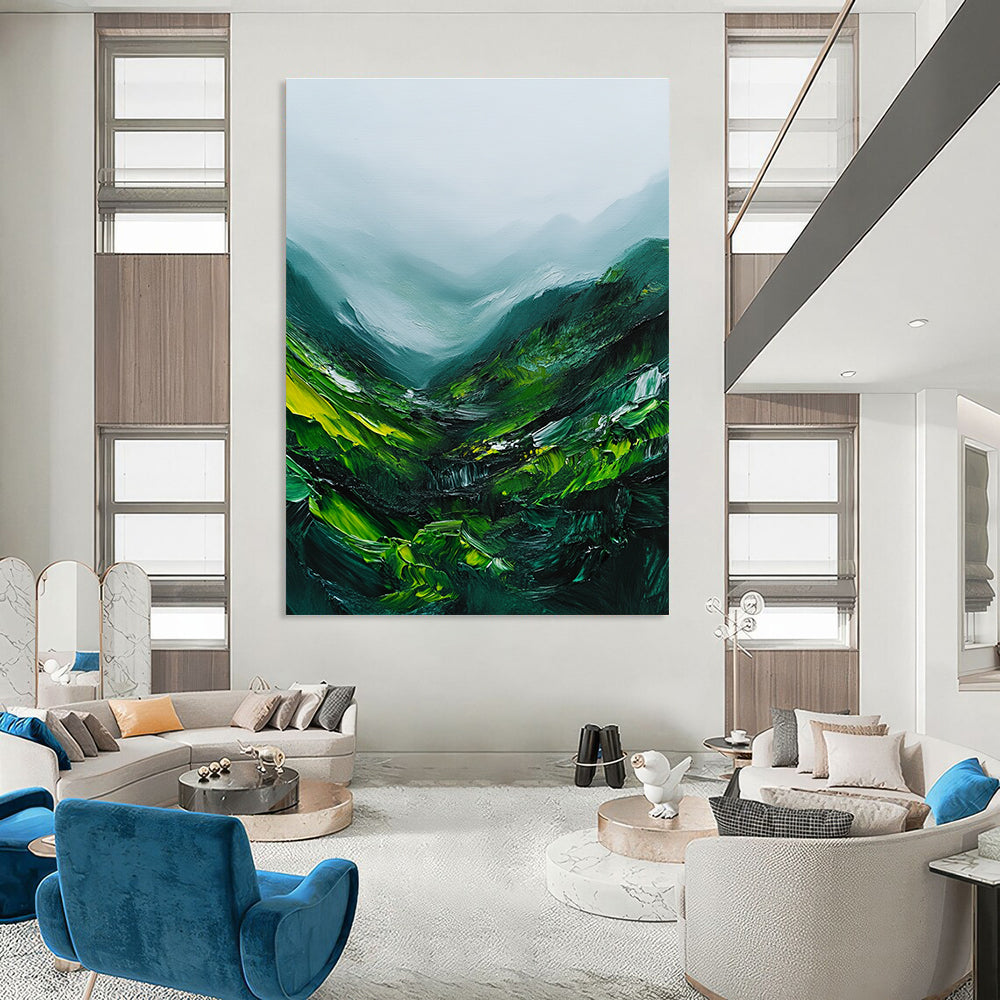Misty Green Mountains Abstract Painting for Nature - Inspired Retreats GAB1070