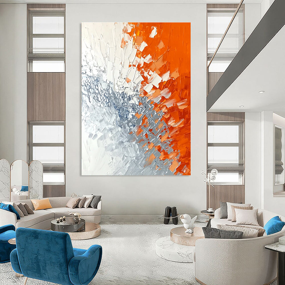 Orange Gray Burst - Dynamic Abstract Painting GAB0639