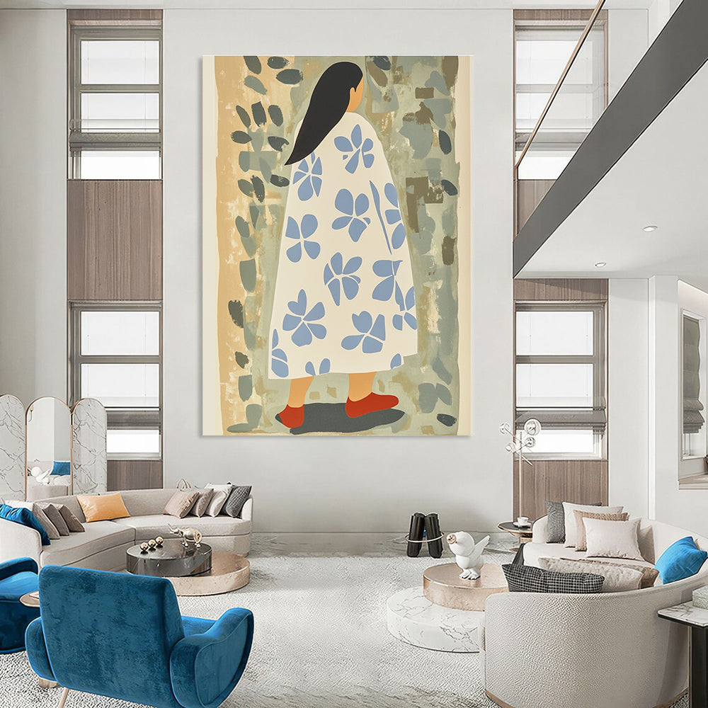 Floral Cloaked Woman in Nature - Whimsical Figurative Abstract Art GAB0419