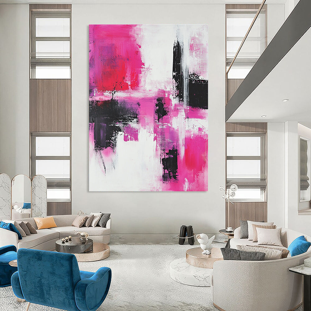 Bold Pink and Black Abstract Painting for Vibrant Interiors GAB0672