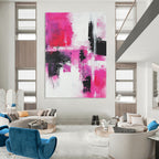 Bold Pink and Black Abstract Painting for Vibrant Interiors GAB0672