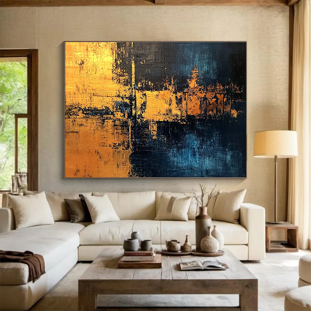 Golden Night Abstract Painting with Mysterious, Luxurious Tones ABS529