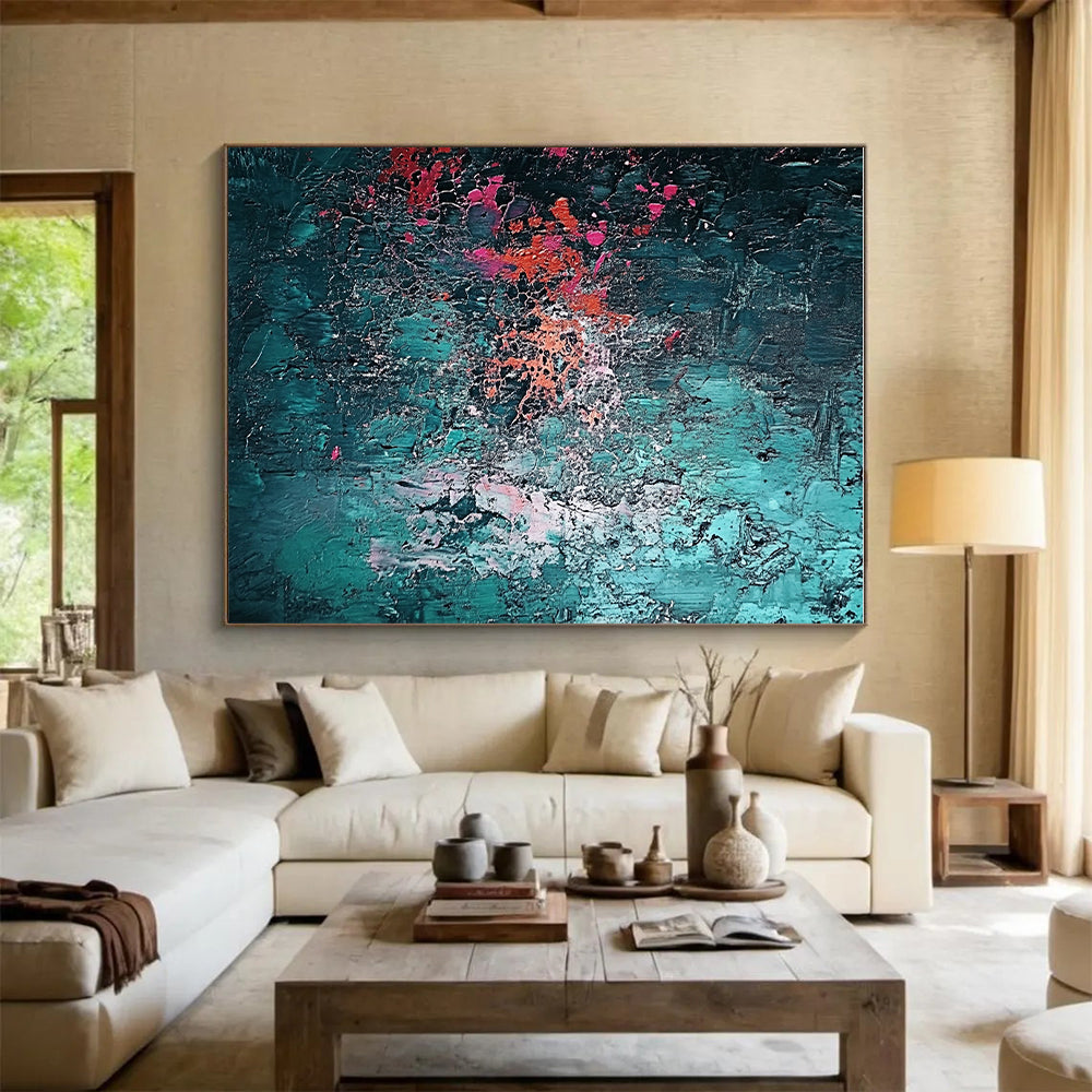Textured Teal Abstract Painting with Intricate Details WINK642