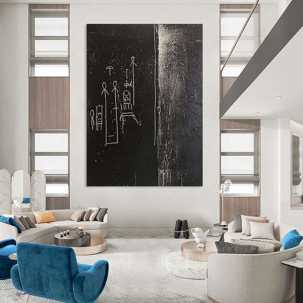 Mysterious Black and White Symbolic Figures Abstract Painting GAB0037