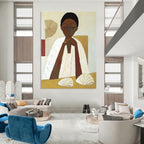 Serene Figure with Shells Cultural Narrative Abstract Painting GAB0269