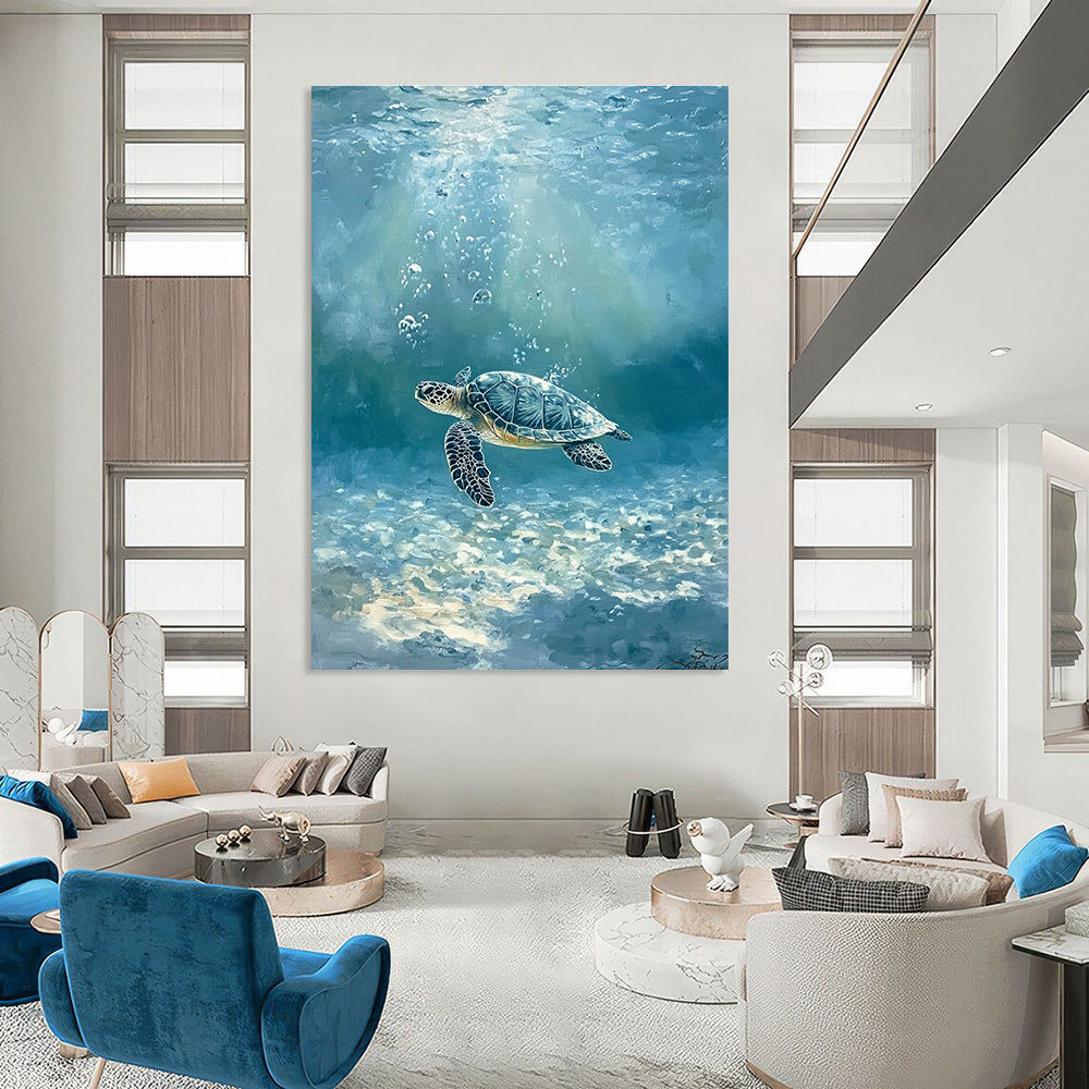 Sea Turtle Underwater Realistic Marine Abstract Painting GAB0335