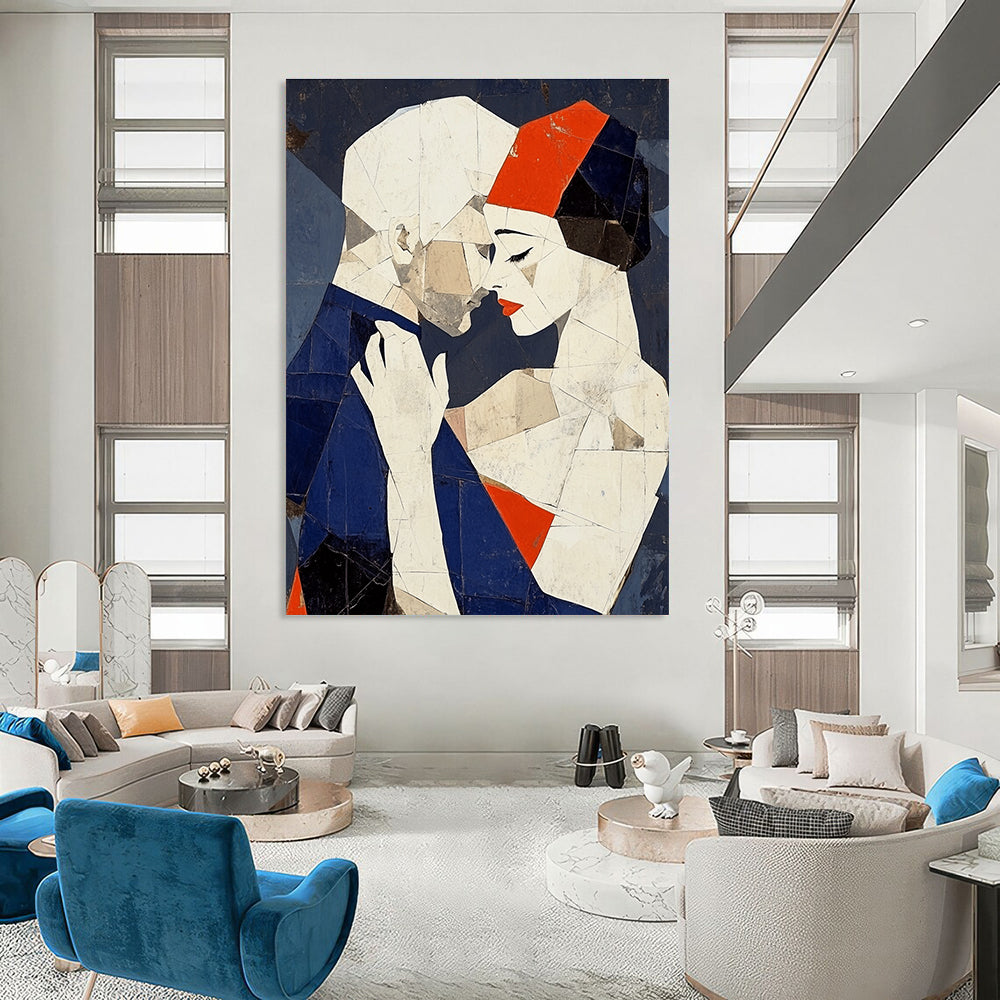 Geometric Couple Embrace Abstract Painting of Modern Affection GAB0193