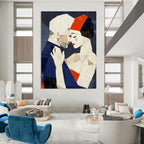 Geometric Couple Embrace Abstract Painting of Modern Affection GAB0193
