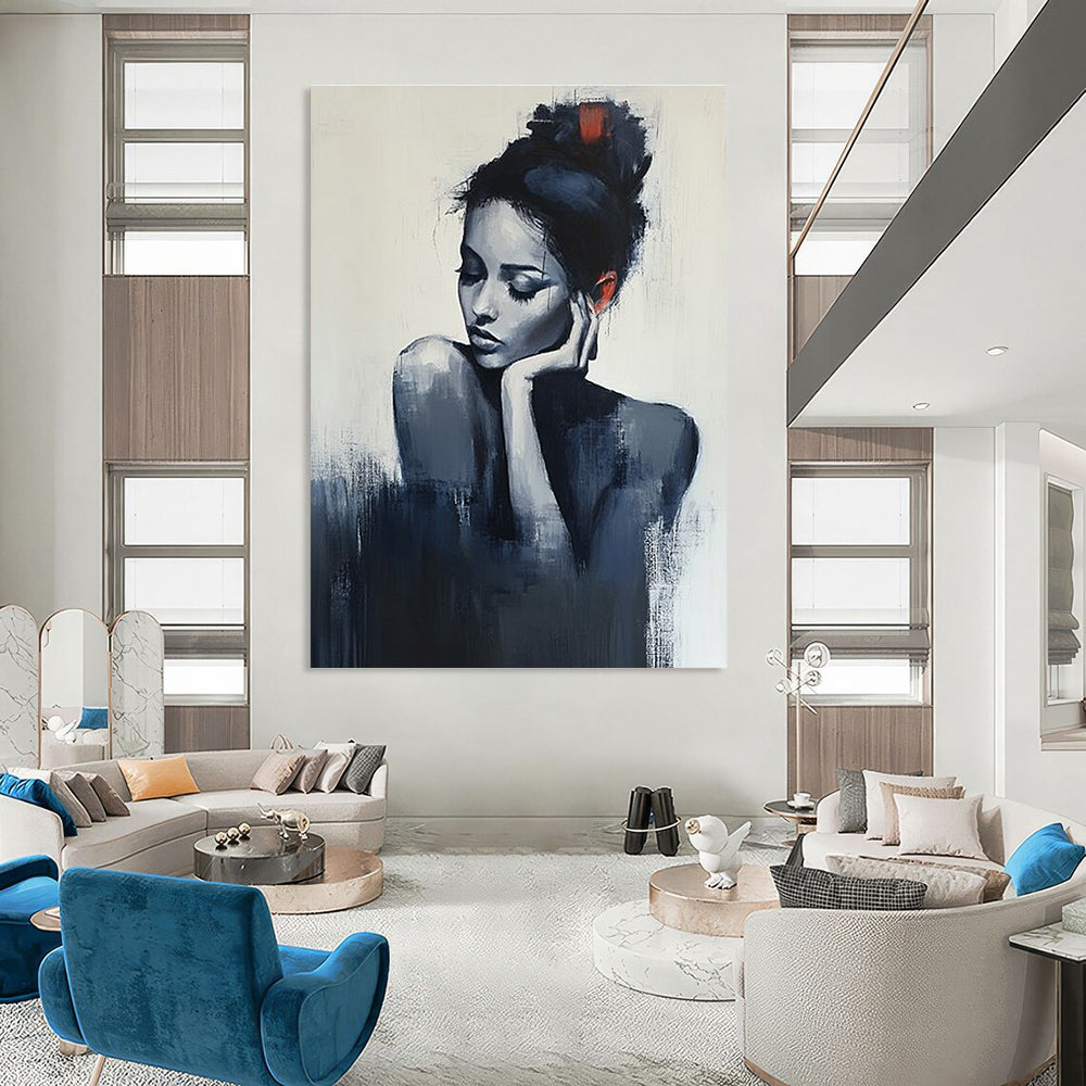 Contemplative Woman Moody Abstract Painting for Intimate Spaces GAB1429