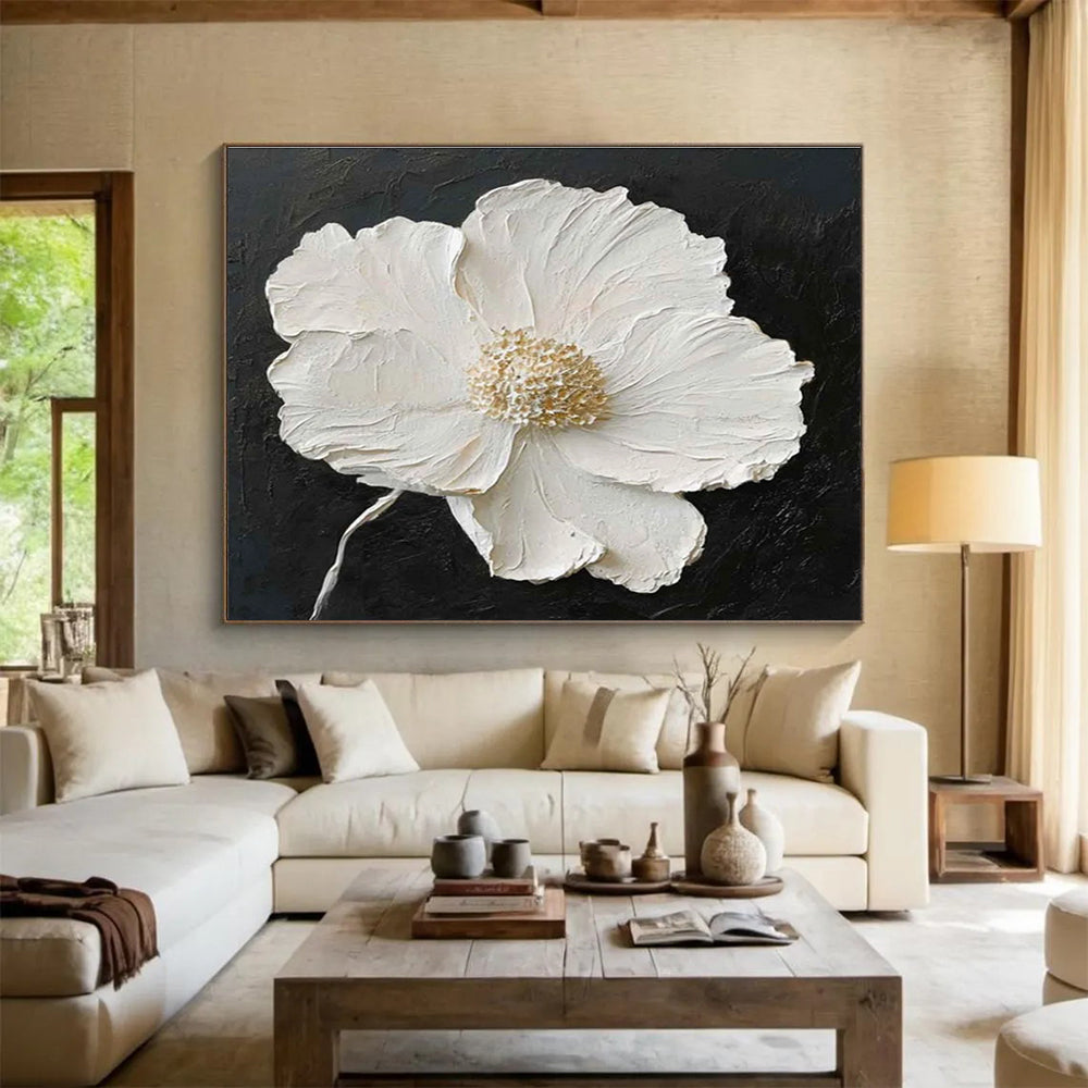 Textured White Flower Abstract Painting for Elegant Spaces YHT090