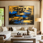 Blue - Gold Abstract City Painting with Urban Sophistication WINK397