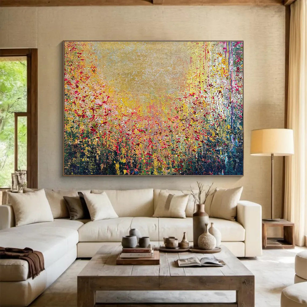 Colorful Flower Field Abstract Painting for Cheerful Breakfast Nooks YHT325