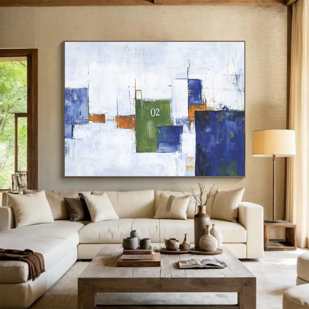 Abstract Geometric "02" with Colorful Blocks Abstract Painting ABS323