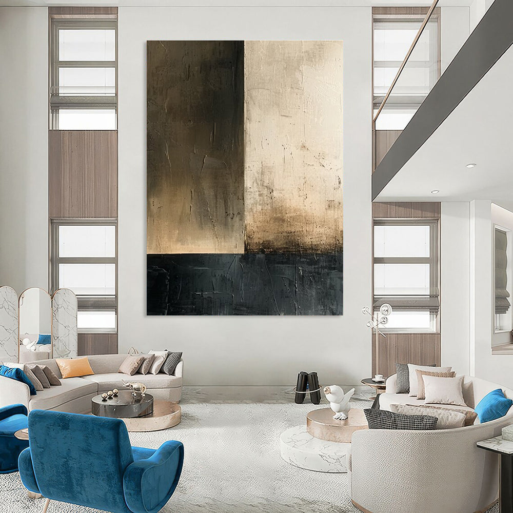 Neutral Tones Abstract Painting for Industrial - Chic Restaurant Dining Areas HENG016