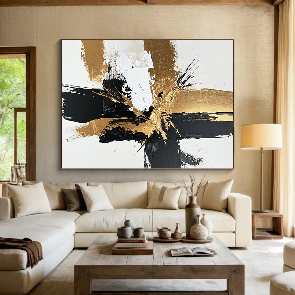 Gold - Black Abstract Burst Painting with Dynamic Opulence WINK366
