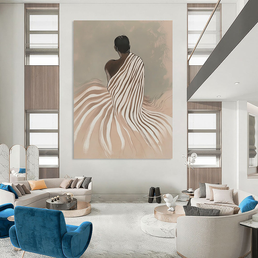 Figure in Striped Robe Serene Narrative Abstract Painting GAB0270
