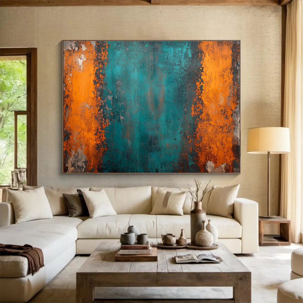 Teal - Orange Abstract Painting for Industrial - Chic Lofts YHT408