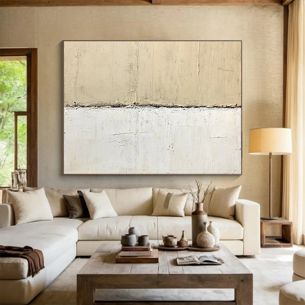 Minimalist Beige - White Divide with Textured Layers Abstract Painting ABS322