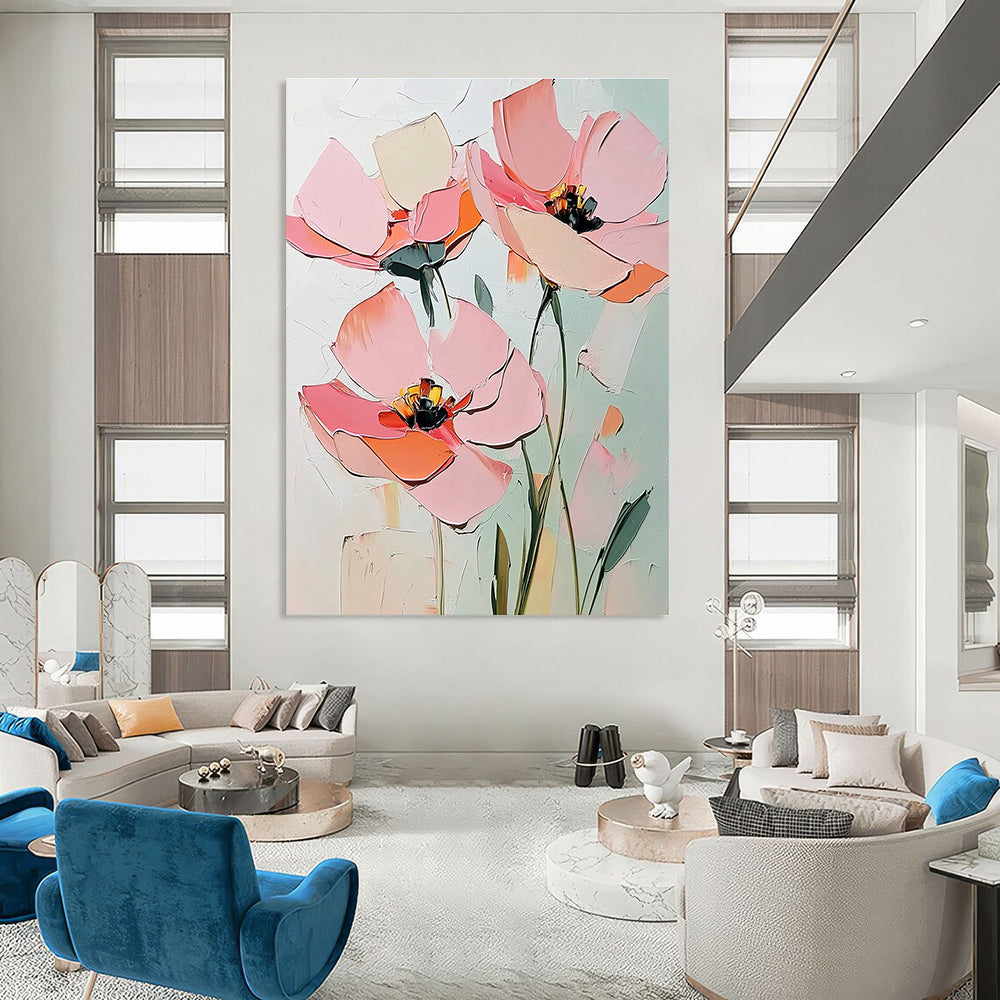 Textured Pink Flower Abstract Painting: Layered Petals & Soft Hues GAB0950