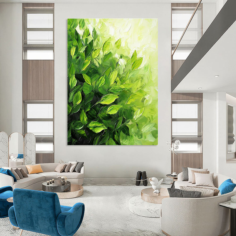 Lush Green Leaf Texture Abstract Painting of Verdant Abundance GAB0189