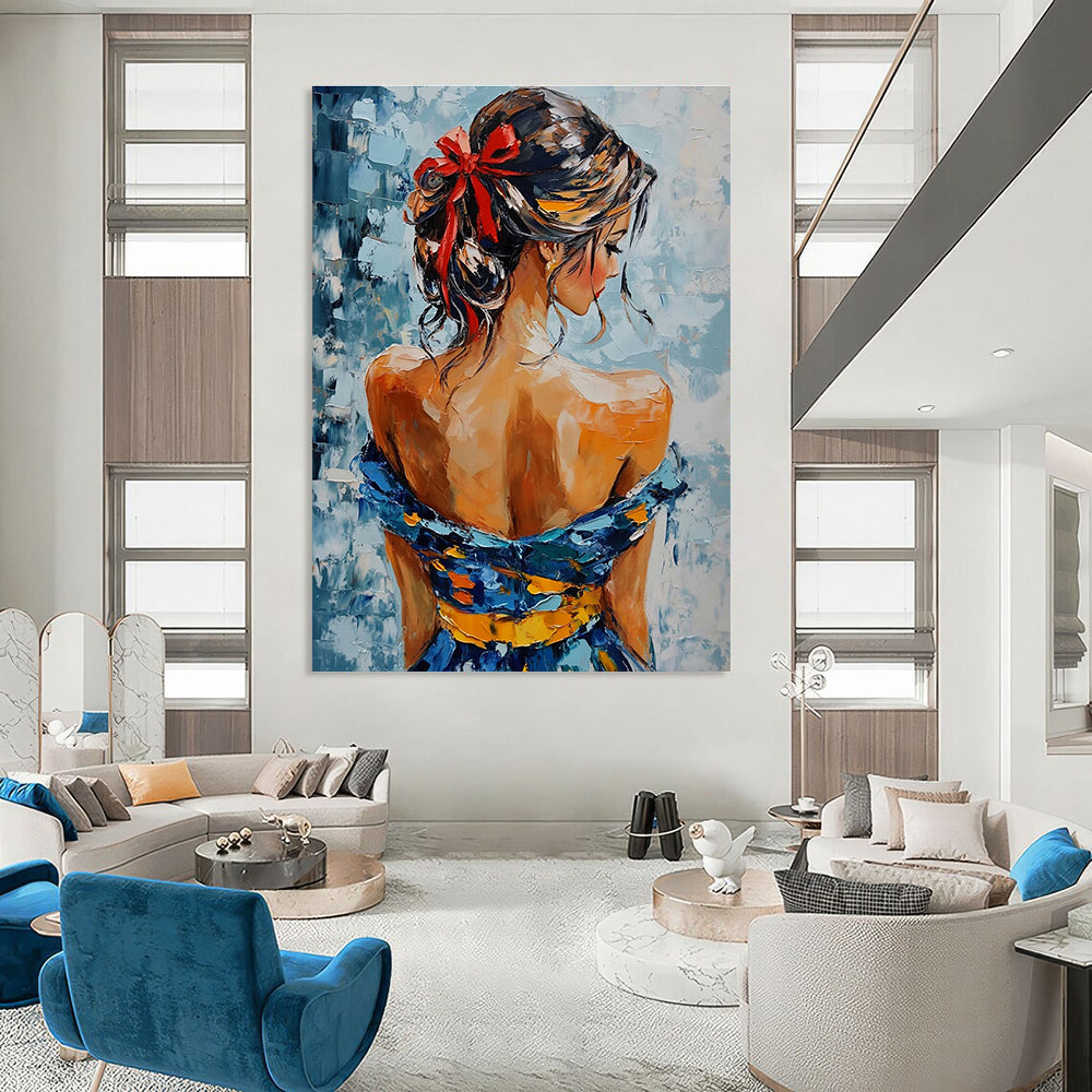 Woman with Red Bow Abstract Painting for Elegant Boutique Dressing Rooms GAB1295