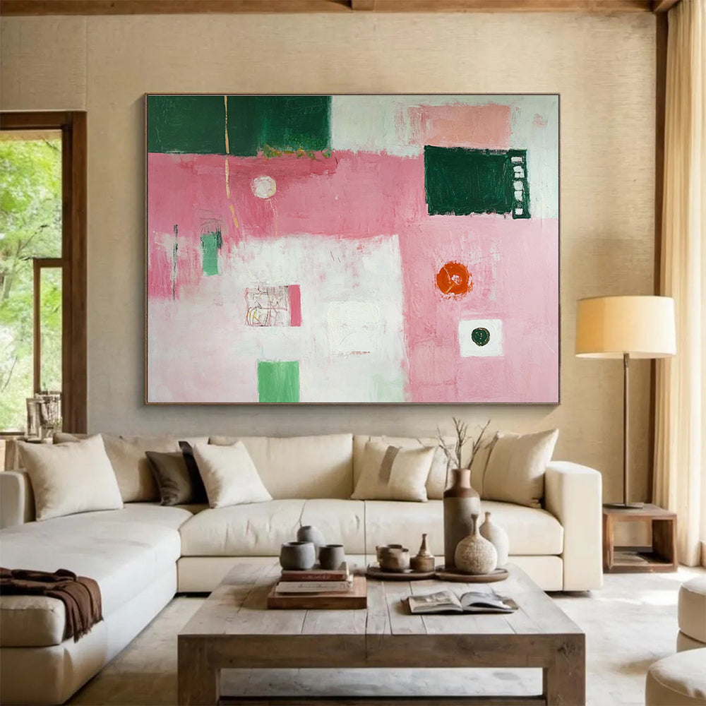 Eclectic Pink - Green Abstract Collage - Style Artwork Painting ABS129