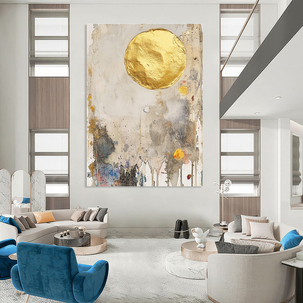 Gold Circle Abstract Mixed - Media Painting for Luxurious Spaces GAB1509