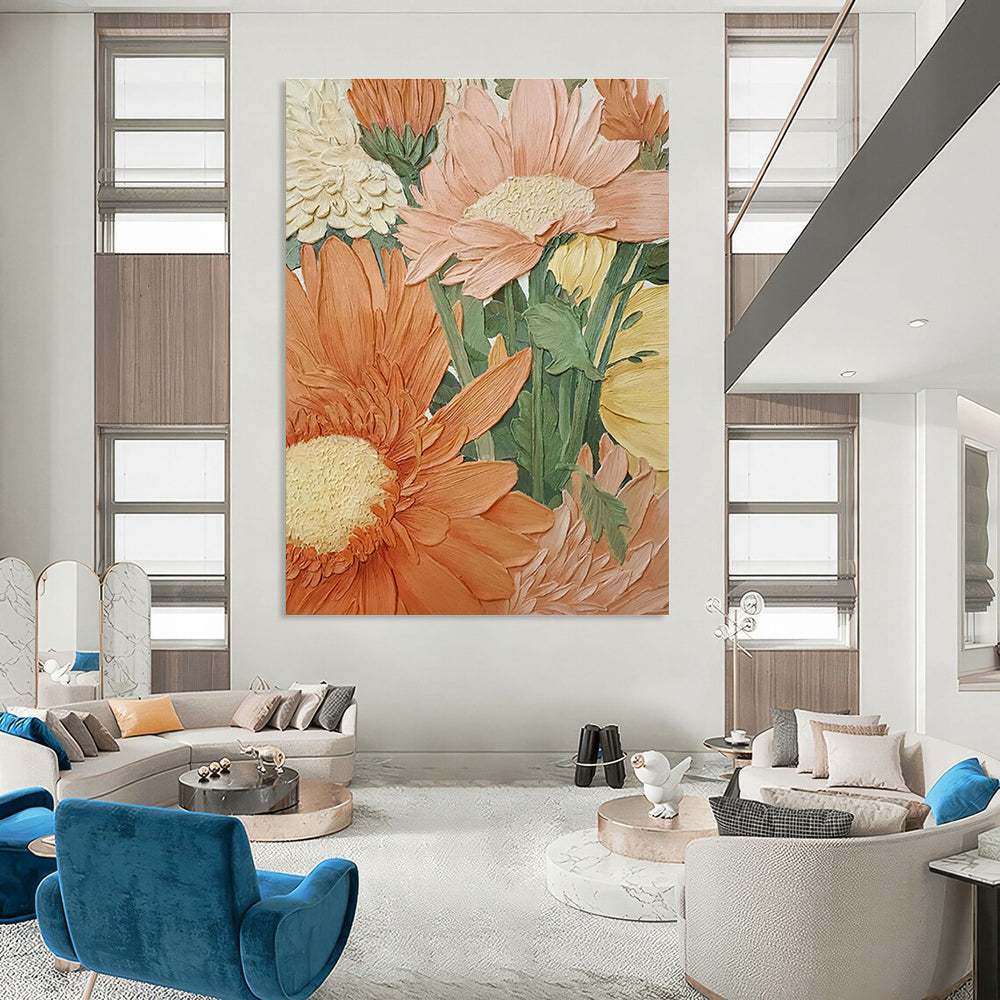 3D Floral Relief Abstract Painting for Elegant Dining Rooms HENG423