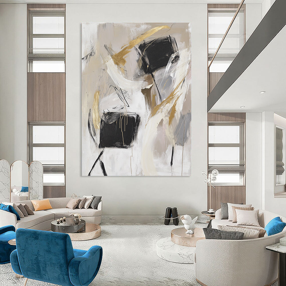 Black and Gold Abstract Painting for Luxury - Minimalist Home Offices GAB0915