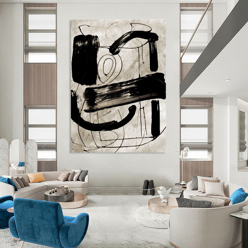 Expressive Black - White Abstract Painting for Edgy Urban Studios HENG169