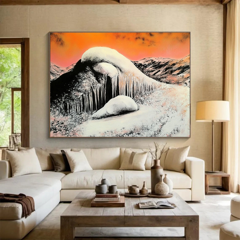 Snowy Mountain with Icicles: Stark Winter Beauty Abstract Painting ABS160