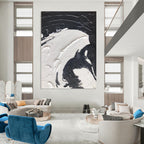 Black - White Swirl Textured Abstract Painting for Contemporary Living Rooms HENG393