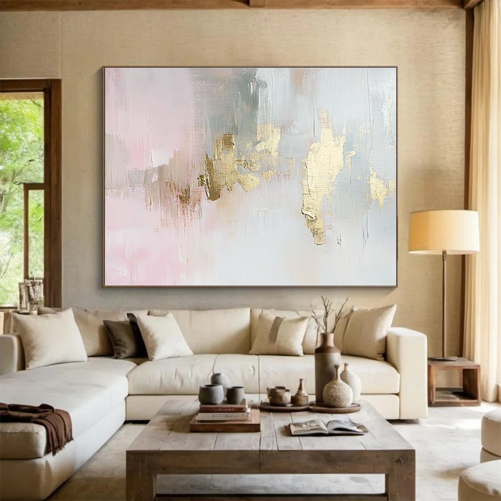 Gold - Accented Pastel Abstract Painting with Subtle Luxurious Touches ABS544