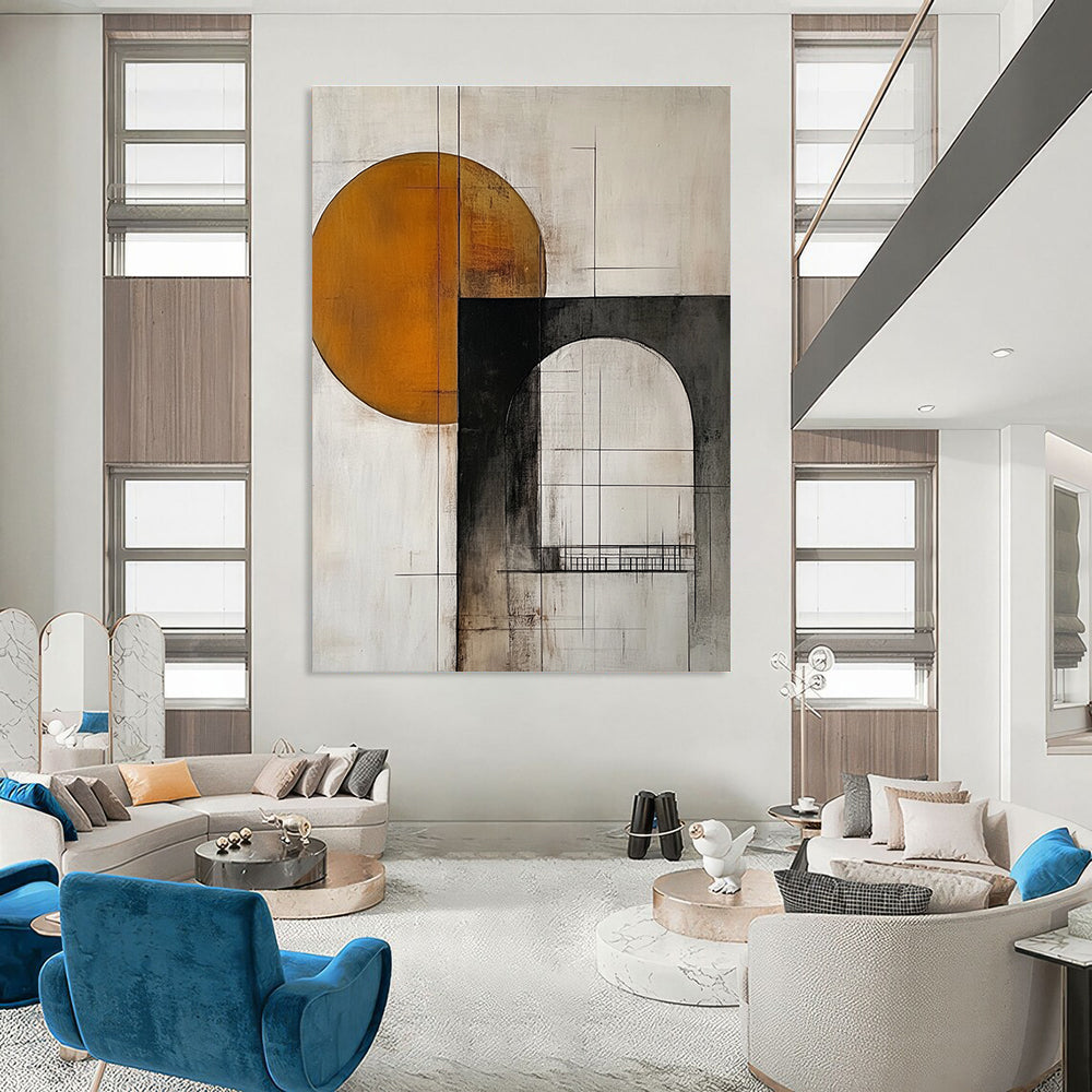 Geometric Abstract with Circle and Arch Painting for Mid - Century Modern Living Rooms GAB1203