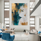 Gold - Accented Portrait Abstract Painting for Luxurious Salons GAB0848