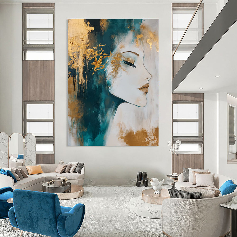 Gold - Accented Portrait Abstract Painting for Luxurious Salons GAB0848