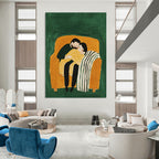 Cuddling Couple on Sofa Abstract Painting of Warm Intimacy GAB0192