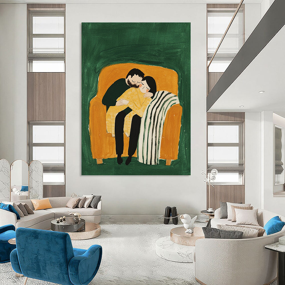 Cuddling Couple on Sofa Abstract Painting of Warm Intimacy GAB0192