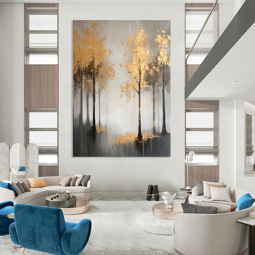 Gold Trees on Gray Elegant Abstract Landscape GAB0334