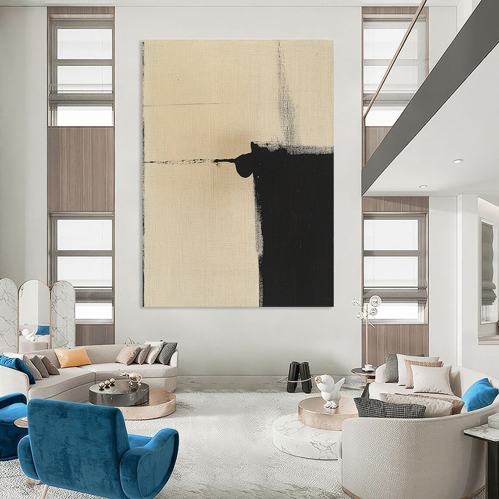 Minimalist Black and Beige Abstract Painting of Quiet Contrast GAB0213