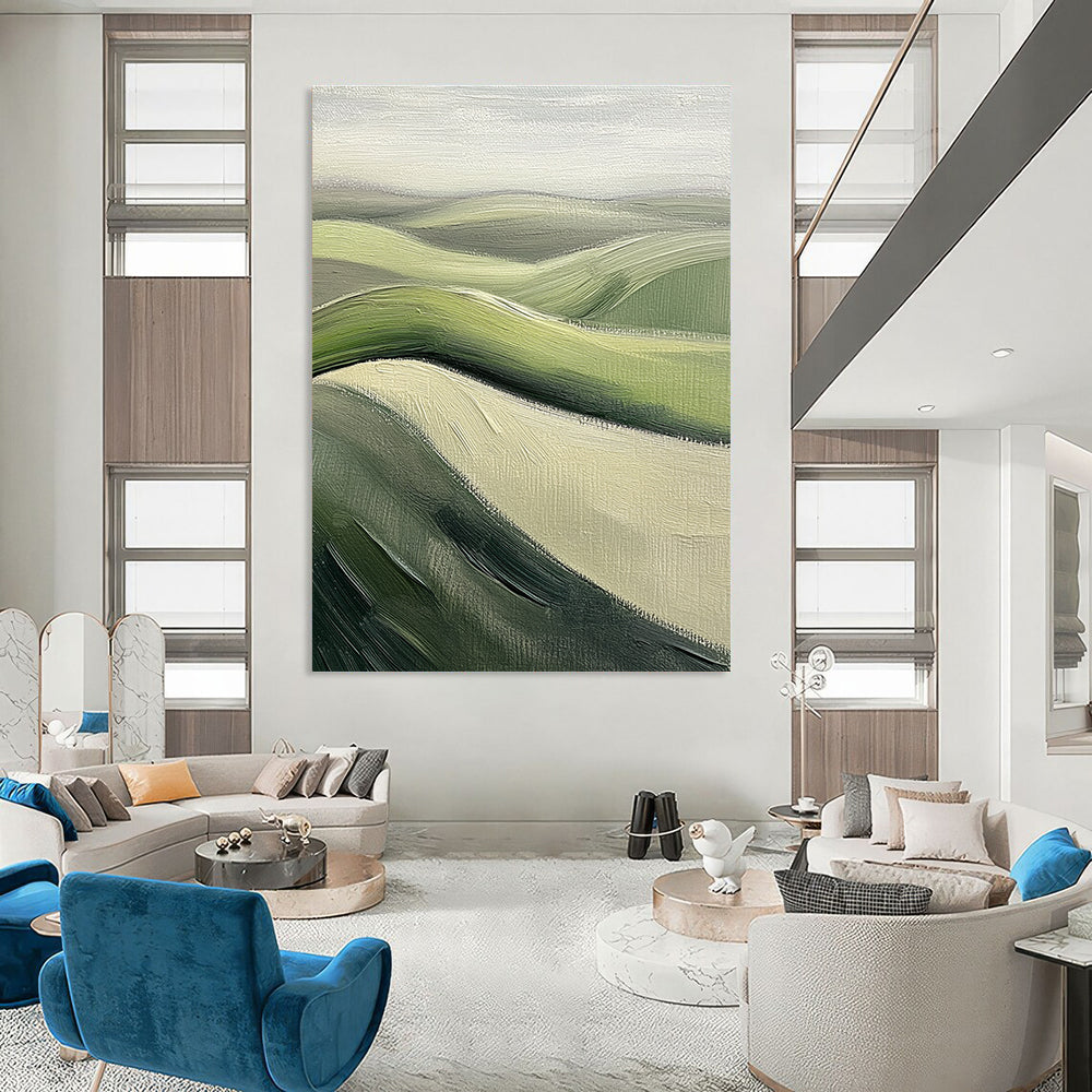 Rolling Green Hills Abstract Painting for Rustic - Themed Cafes GAB1292
