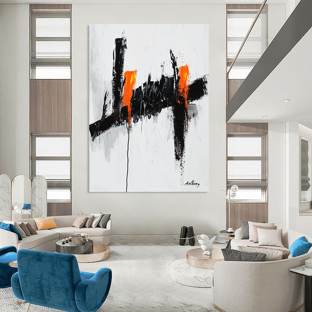 Black and Orange Abstract Painting for Modern Art Galleries GAB0812