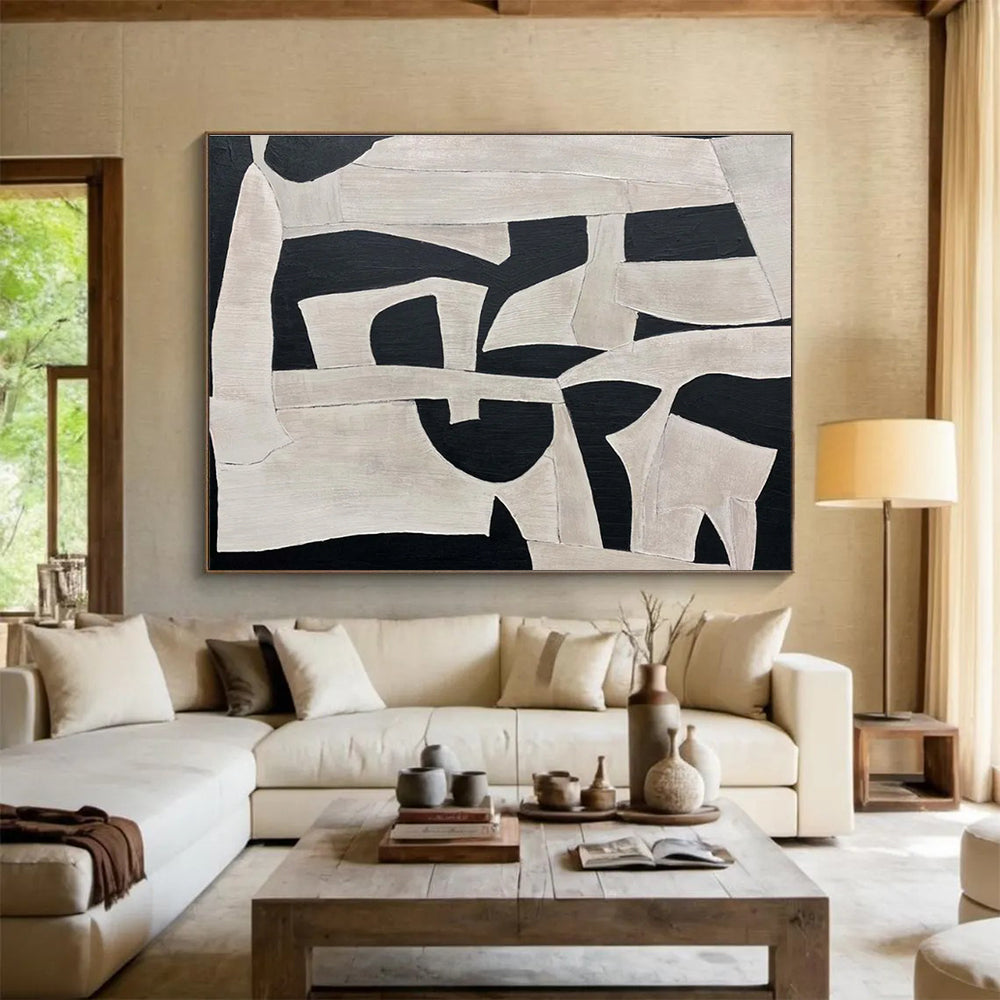 Black - White Geometric Abstract Painting for Modern Galleries YHT092
