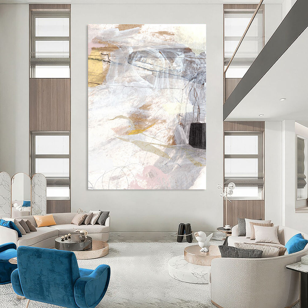 Soft - Hued Abstract Mix Painting for Minimalist Home Offices HENG212